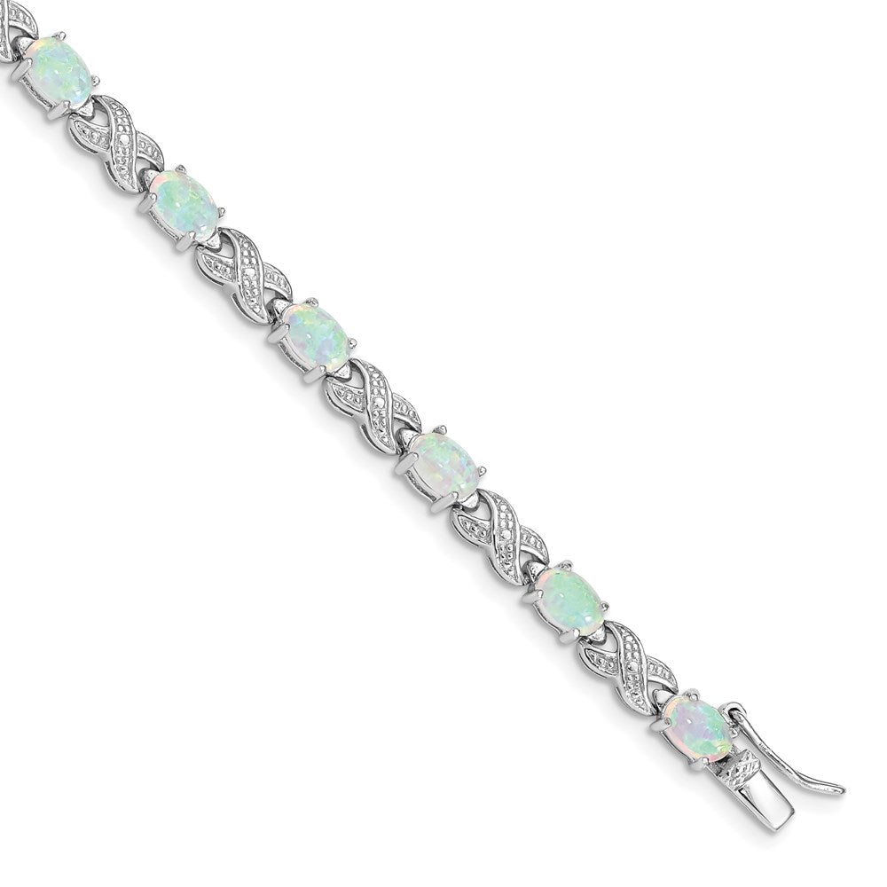 Sterling Silver Rhodium Plated 7.5inch Created Opal XO Bracelet QX495D
