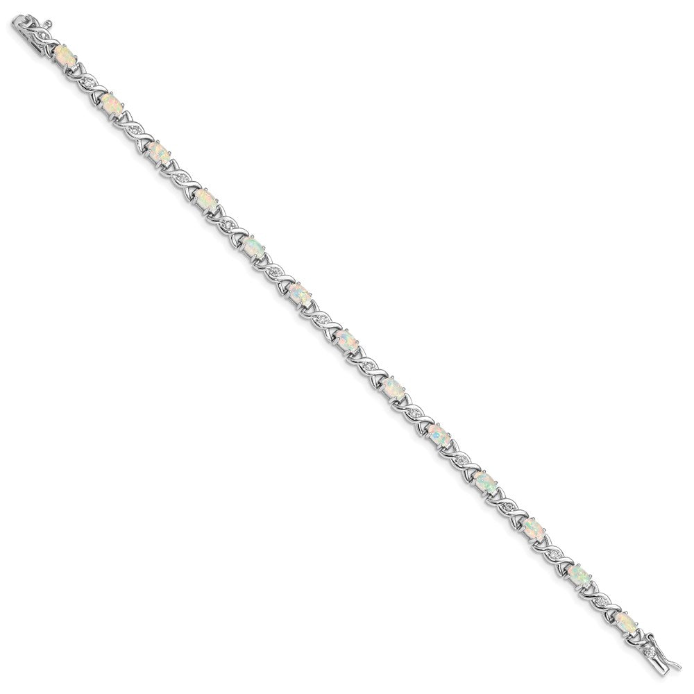 Sterling Silver 7.5inch Rhod-plated White Created Opal and CZ Bracelet QX519CP