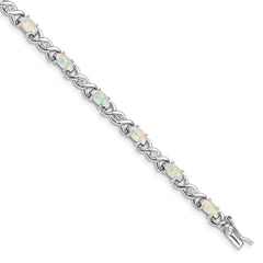 Sterling Silver 7.5inch Rhod-plated White Created Opal and CZ Bracelet QX519CP