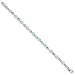 Sterling Silver Rhodium Plated 7inch CZ/Created Opal XO Bracelet QX521CP