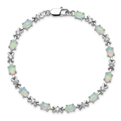 Sterling Silver Rhodium Plated 7inch CZ/Created Opal XO Bracelet QX521CP