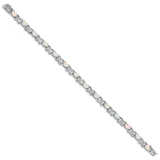 Sterling Silver Rhodium Plated 8.5 inch Created Opal XO Bracelet QX522CP