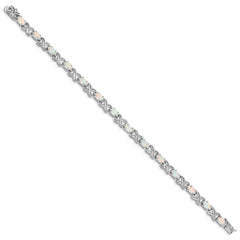 Sterling Silver Rhodium Plated 8.5 inch Created Opal XO Bracelet QX522CP