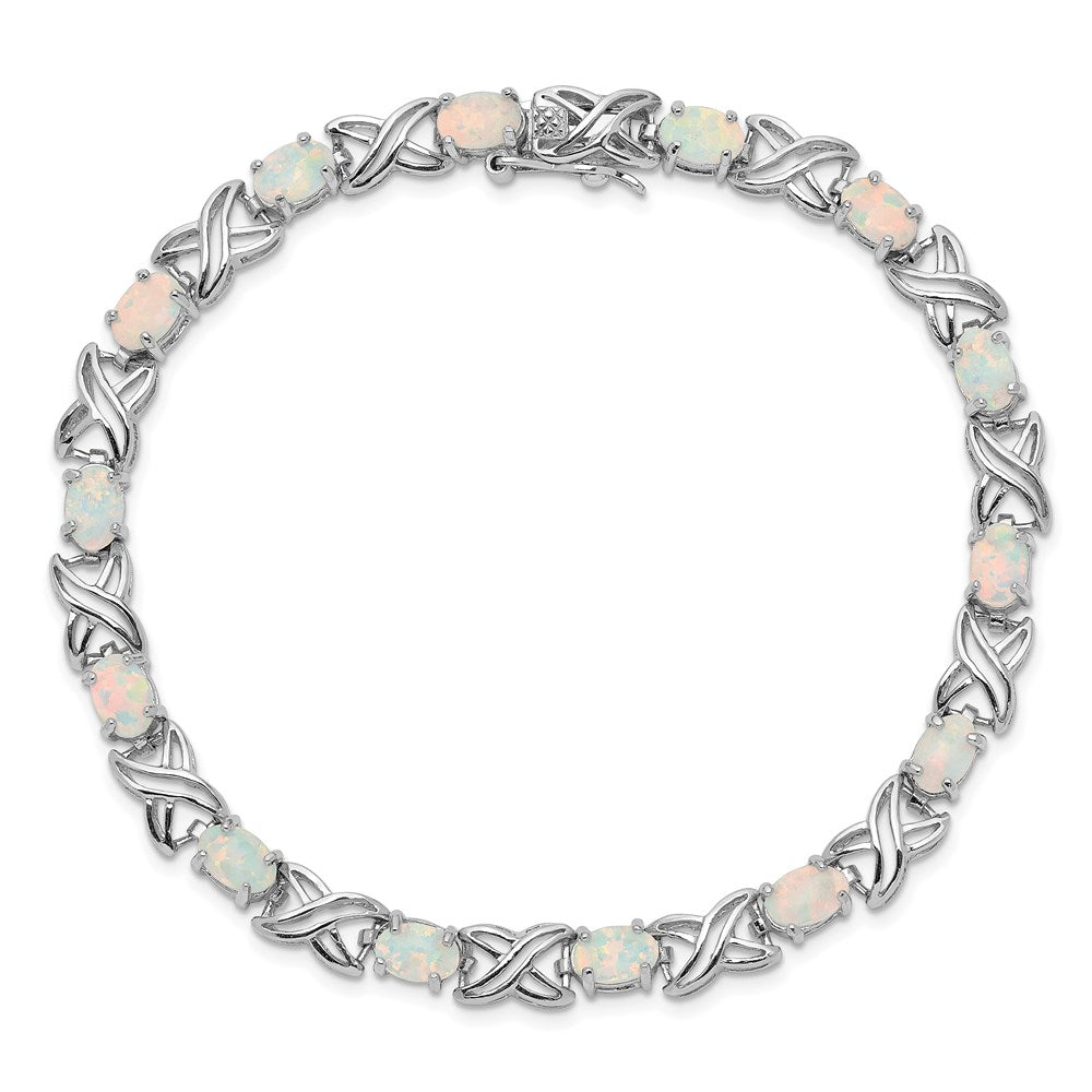 Sterling Silver Rhodium Plated 8.5 inch Created Opal XO Bracelet QX522CP