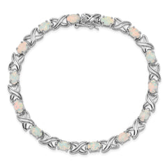Sterling Silver Rhodium Plated 8.5 inch Created Opal XO Bracelet QX522CP