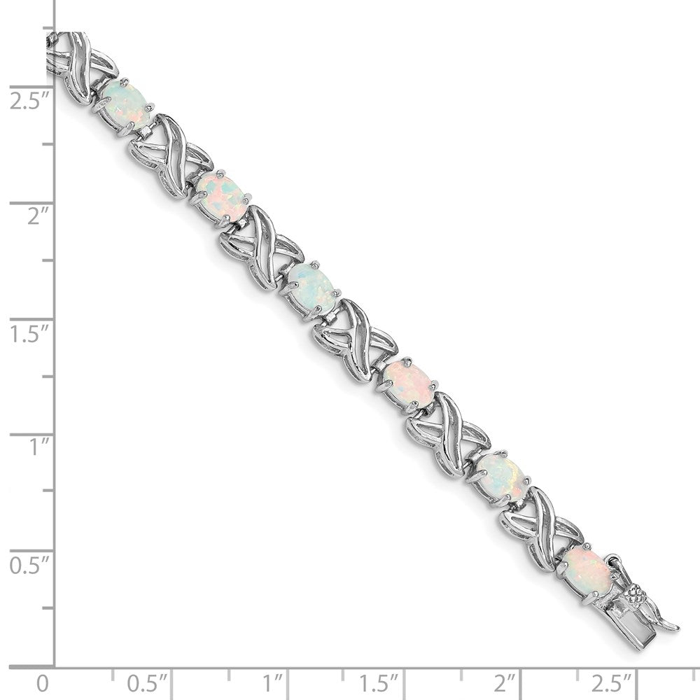 Sterling Silver Rhodium Plated 8.5 inch Created Opal XO Bracelet QX522CP