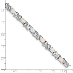 Sterling Silver Rhodium Plated 8.5 inch Created Opal XO Bracelet QX522CP