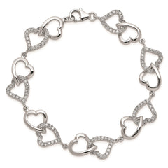 Sterling Silver Rhodium-plated CZ Heart Bracelet QX541CZ