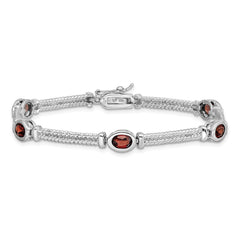 Sterling Silver Rhodium Plated Garnet Bracelet QX586GA