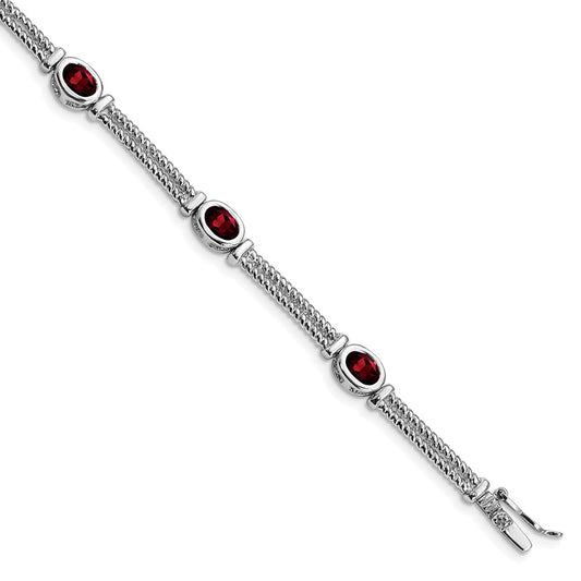 Sterling Silver Rhodium Plated Garnet Bracelet QX586GA