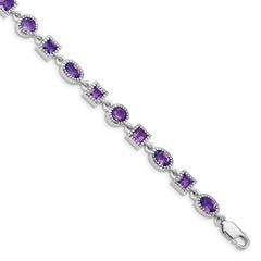 Sterling Silver Rhodium-plated Amethyst Bracelet QX594AM