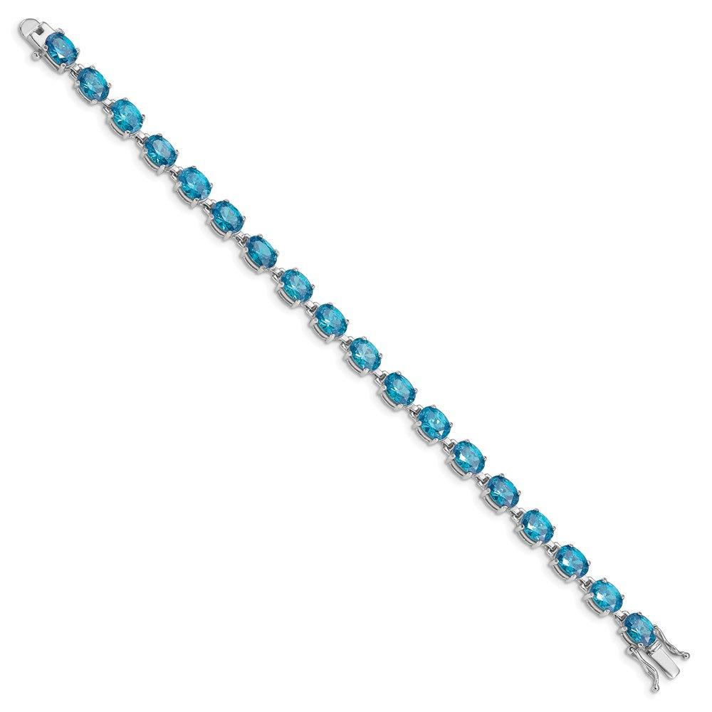 Sterling Silver Rhodium-plated Blue Topaz 6.5in Bracelet QX5BT