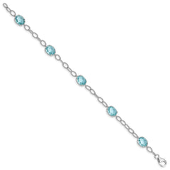 Sterling Silver Rhodium-plated Aqua Blue CZ Textured Link Bracelet QX605CZ