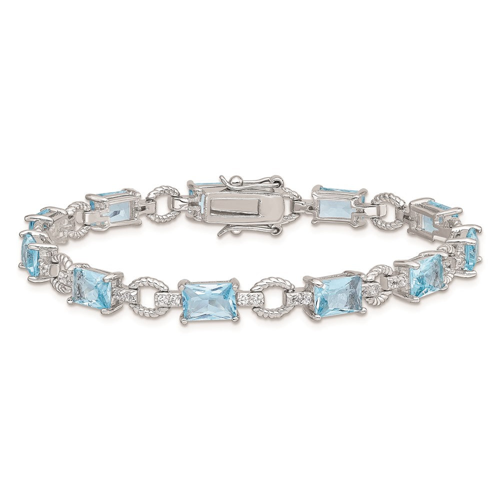 Sterling Silver Rhodium-plated Blue and Clear CZ Bracelet QX606CZ
