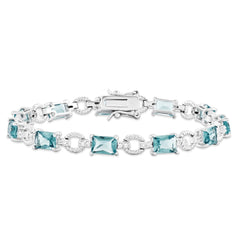 Sterling Silver Rhodium-plated Blue and Clear CZ Bracelet QX606CZ