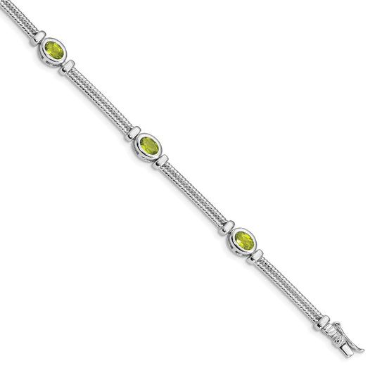 Sterling Silver Rhodium-plated Peridot Bracelet QX612PE