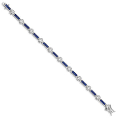 Sterling Silver Rhodium-plated Blue Glass and CZ 7.25 inch Bracelet QX631CZ