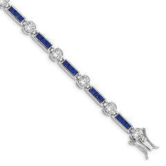 Sterling Silver Rhodium-plated Blue Glass and CZ 7.25 inch Bracelet QX631CZ