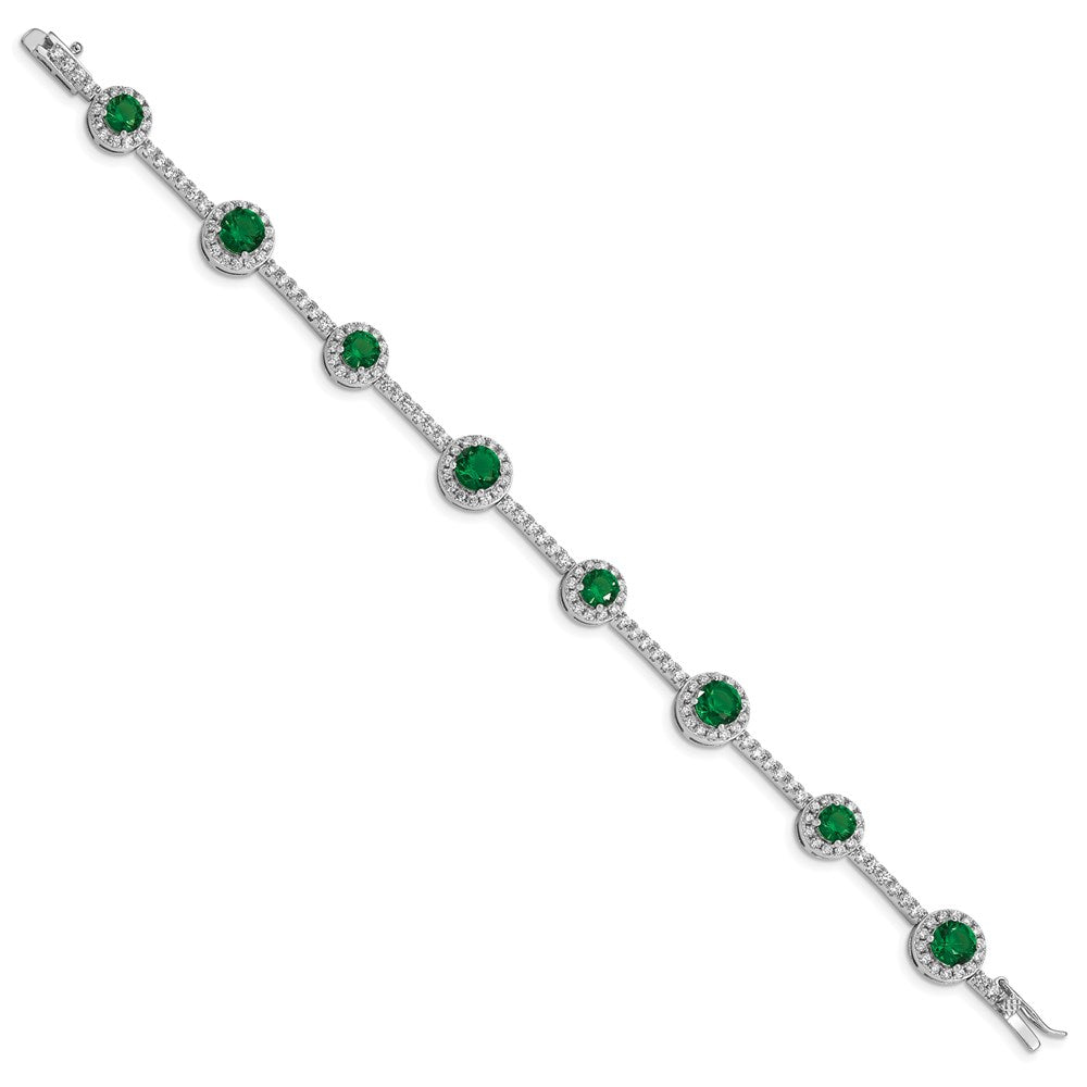 Sterling Silver Rhodium-plated 7.25inch Green and Clear CZ Bracelet QX684CZ