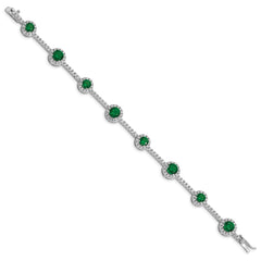 Sterling Silver Rhodium-plated 7.25inch Green and Clear CZ Bracelet QX684CZ
