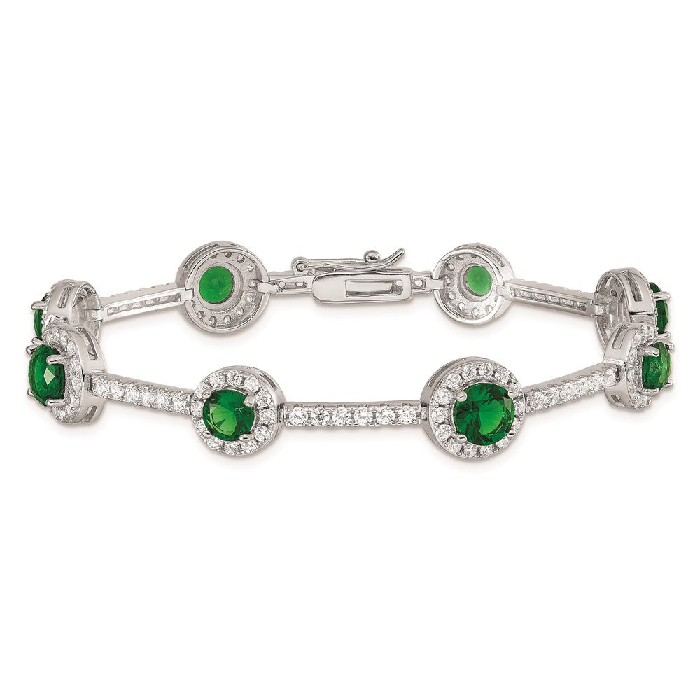 Sterling Silver Rhodium-plated 7.25inch Green and Clear CZ Bracelet QX684CZ