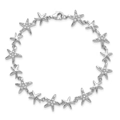 Sterling Silver Rhodium-plated CZ Starfish 7.25 inch Bracelet QX777CZ