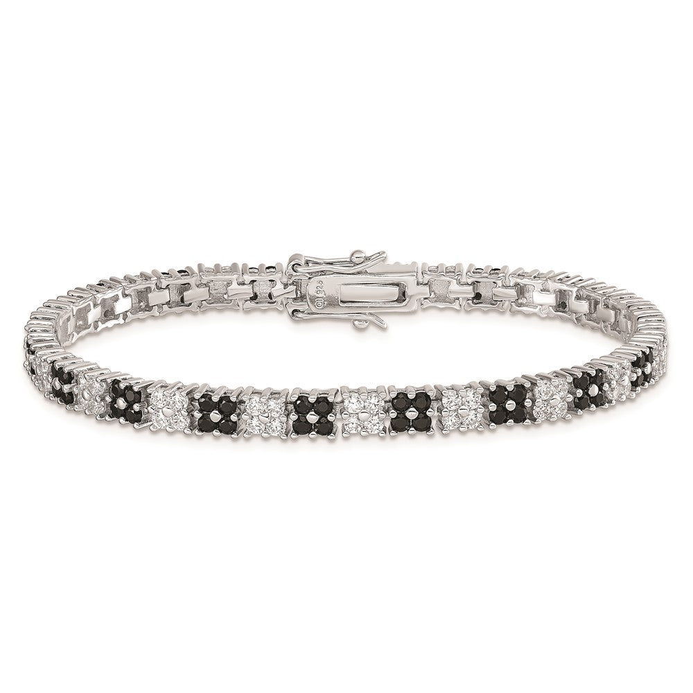 Sterling Silver Rhodium-plated 7in Black/White CZ Tennis Bracelet QX792CZ
