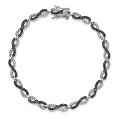 Sterling Silver Rhod-plated 7.5in Black/White CZ Infinity Bracelet QX794CZ