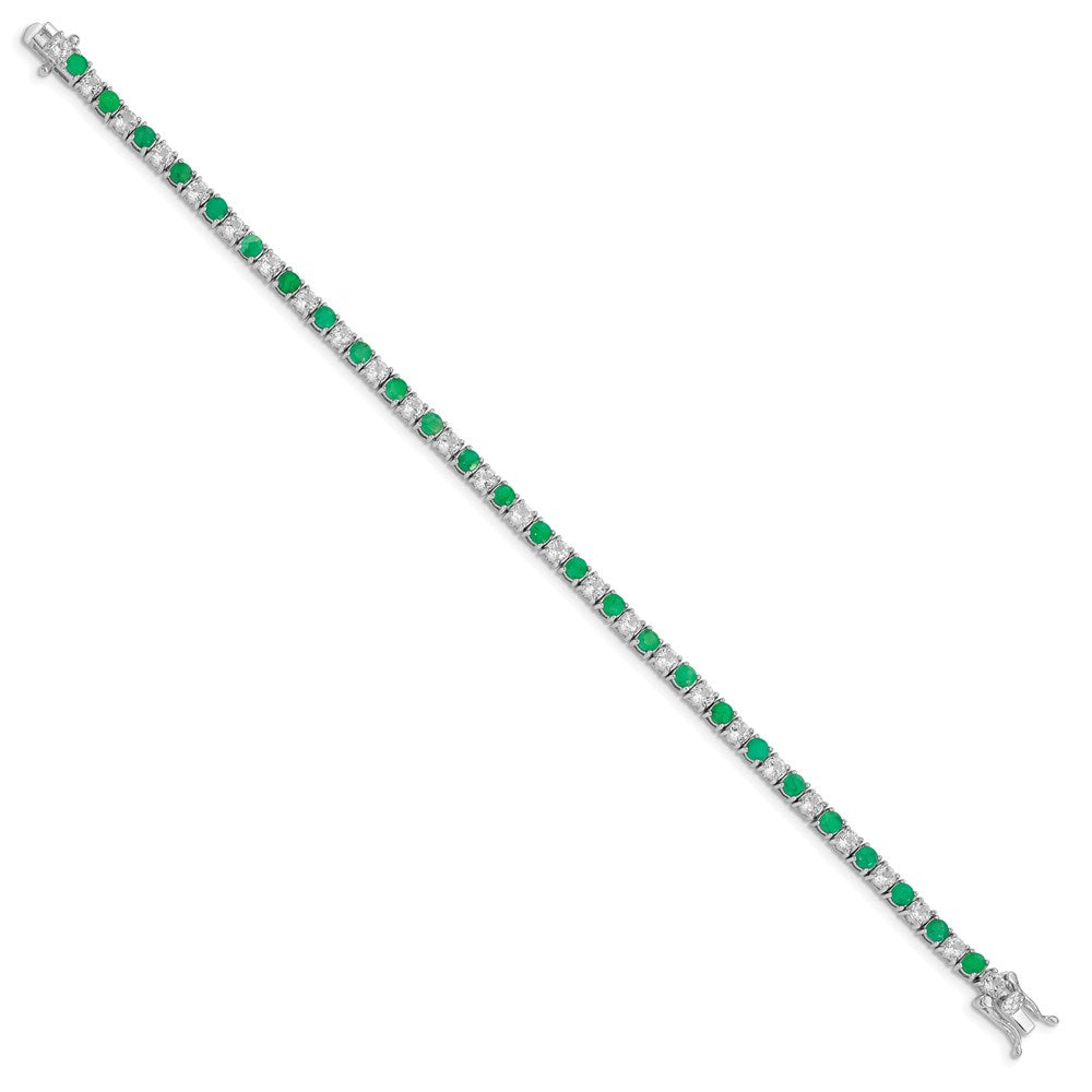 Sterling Silver Rhodium-plated Emerald & White Topaz Tennis Bracelet QX807E
