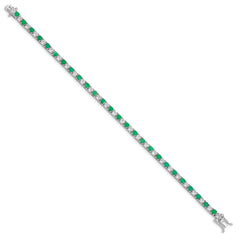Sterling Silver Rhodium-plated Emerald & White Topaz Tennis Bracelet QX807E