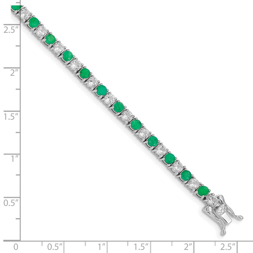 Sterling Silver Rhodium-plated Emerald & White Topaz Tennis Bracelet QX807E