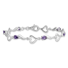Sterling Silver Rhodium-plated Amethyst Polished Fancy Heart Bracelet QX809AM