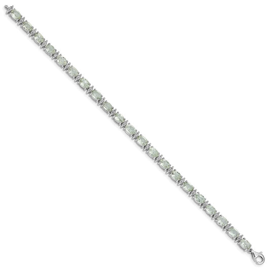 Sterling Silver Rhodium-plated Green Quartz & White Topaz Bracelet QX816AG