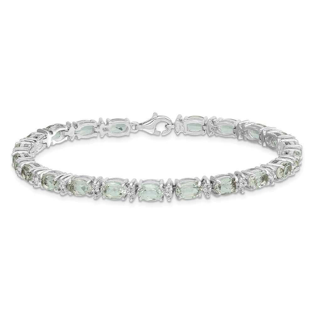 Sterling Silver Rhodium-plated Green Quartz & White Topaz Bracelet QX816AG