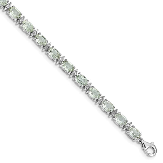 Sterling Silver Rhodium-plated Green Quartz & White Topaz Bracelet QX816AG