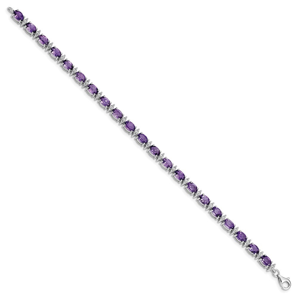 Sterling Silver Rhodium-plated Amethyst & White Topaz Bracelet QX816AM