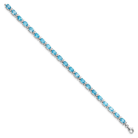 Sterling Silver Rhodium-plated Sky BT & White Topaz Bracelet QX816BT