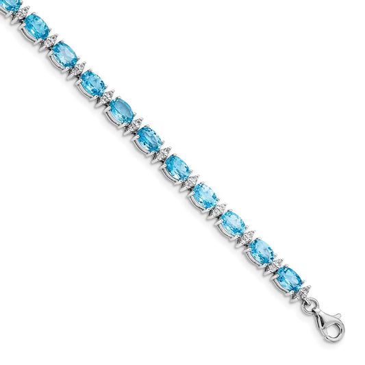 Sterling Silver Rhodium-plated Sky BT & White Topaz Bracelet QX816BT