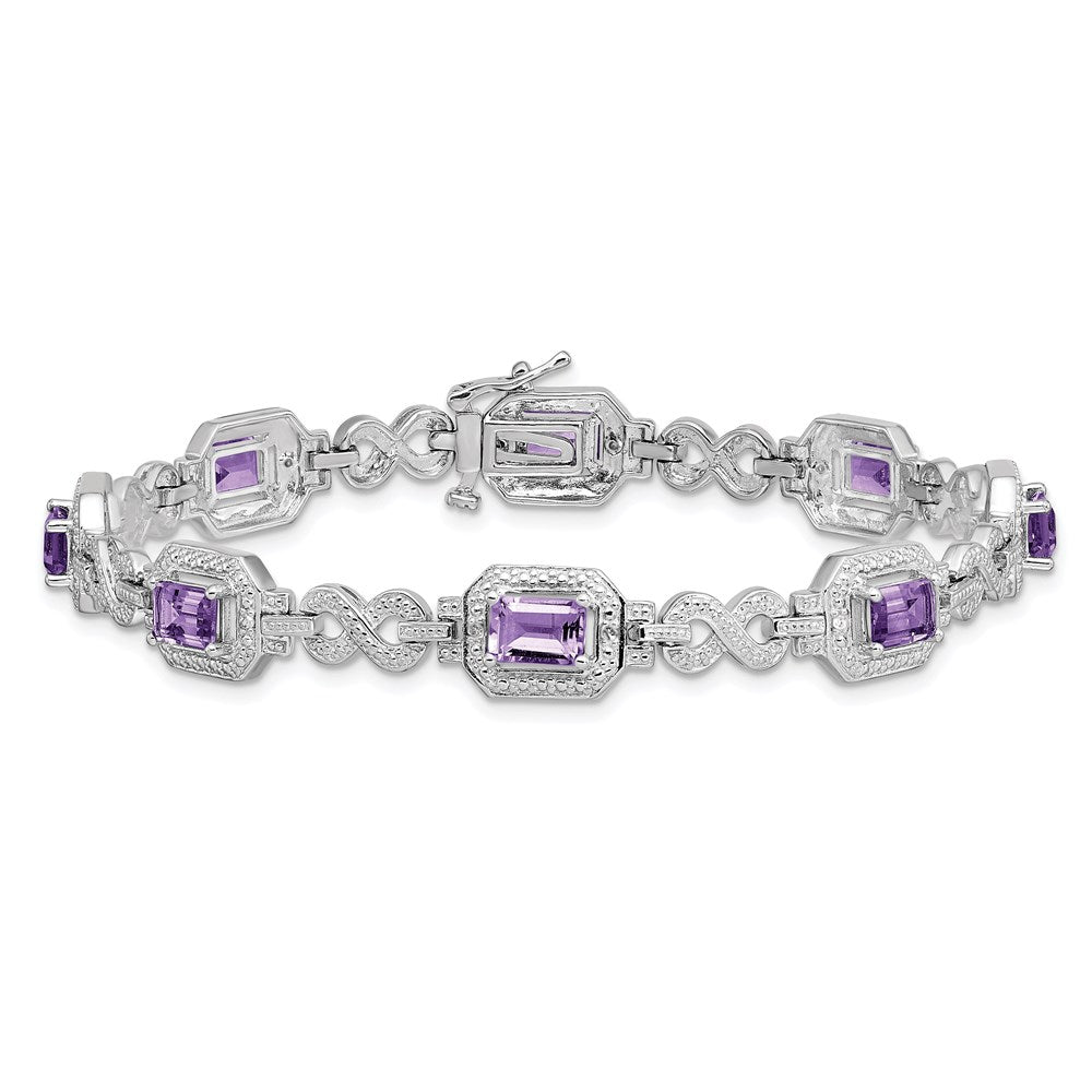 Sterling Silver Rhodium-plated Diamond & Amethyst Bracelet QX818AM