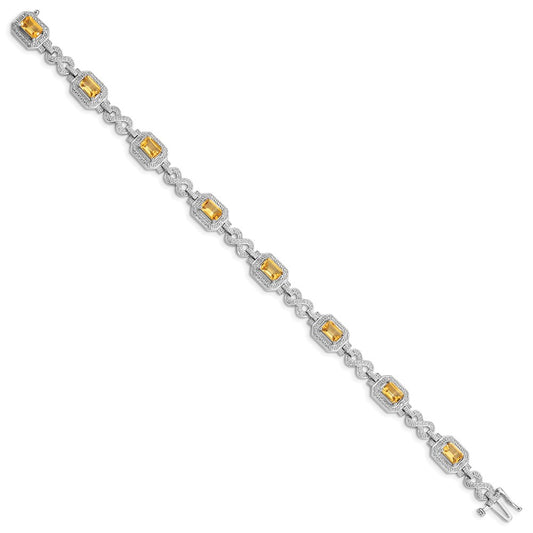 Sterling Silver Rhodium-plated Diamond & Citrine Bracelet QX818CI
