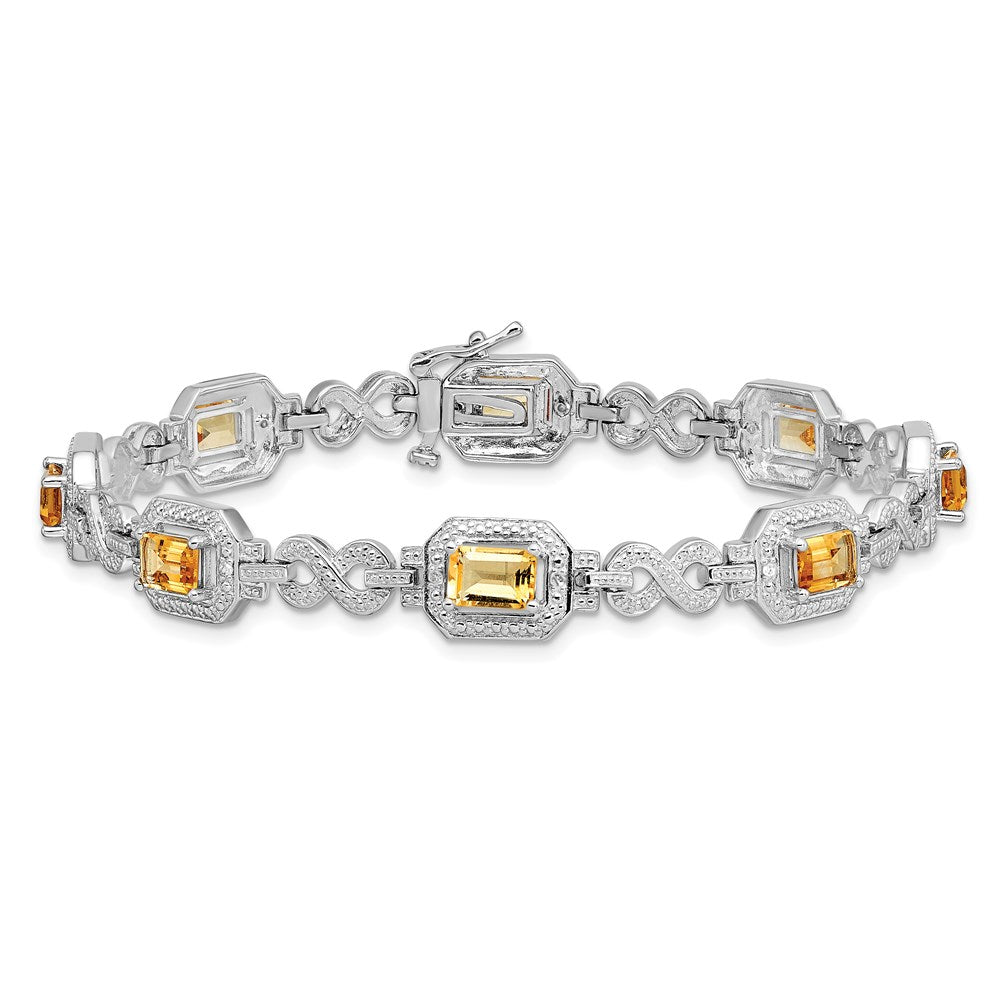 Sterling Silver Rhodium-plated Diamond & Citrine Bracelet QX818CI
