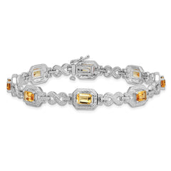 Sterling Silver Rhodium-plated Diamond & Citrine Bracelet QX818CI