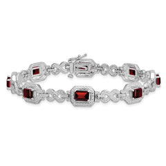 Sterling Silver Rhodium-plated Diamond & Garnet Bracelet QX818GA