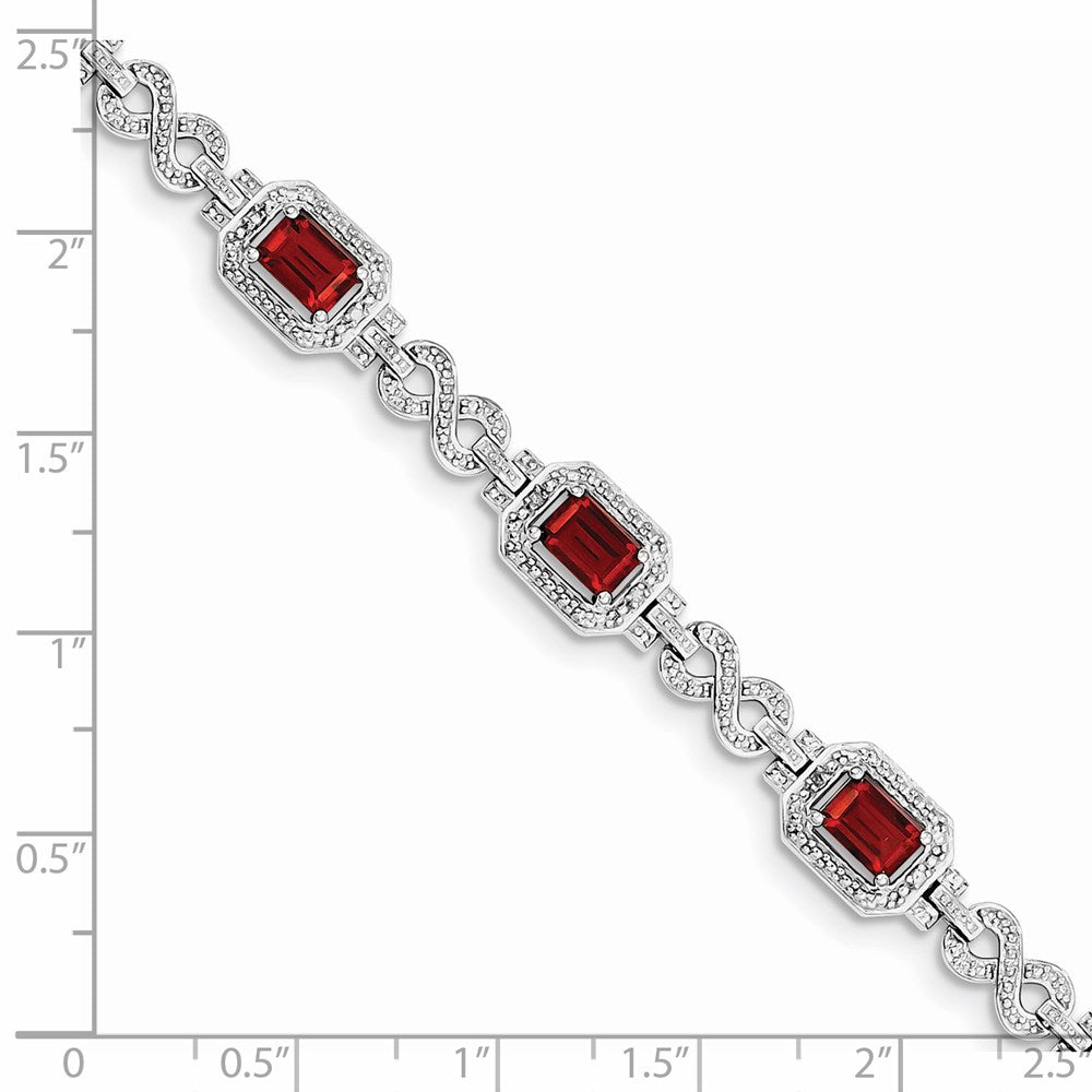 Sterling Silver Rhodium-plated Diamond & Garnet Bracelet QX818GA