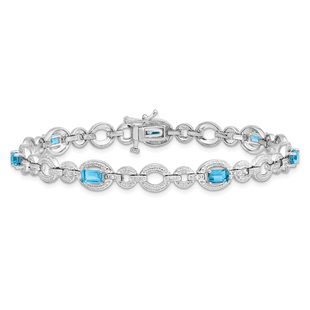 Sterling Silver Rhodium-plated Dia. & Lt Swiss Blue Topaz Oval Bracelet QX819BT