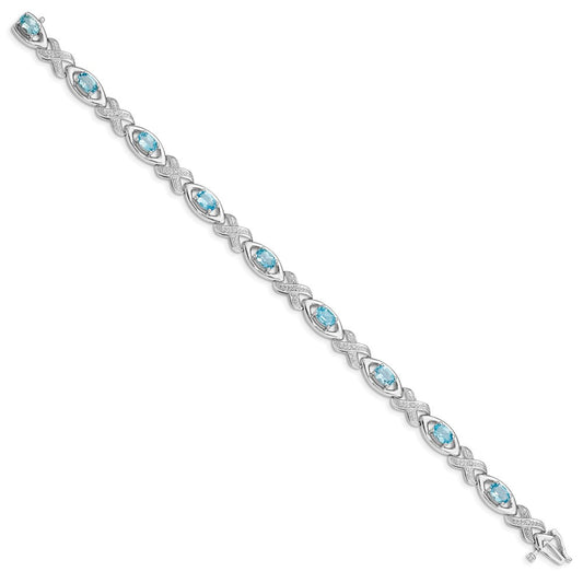 Sterling Silver Rhodium-plated Diamond & Light Swiss Blue Topaz Bracelet QX820BT