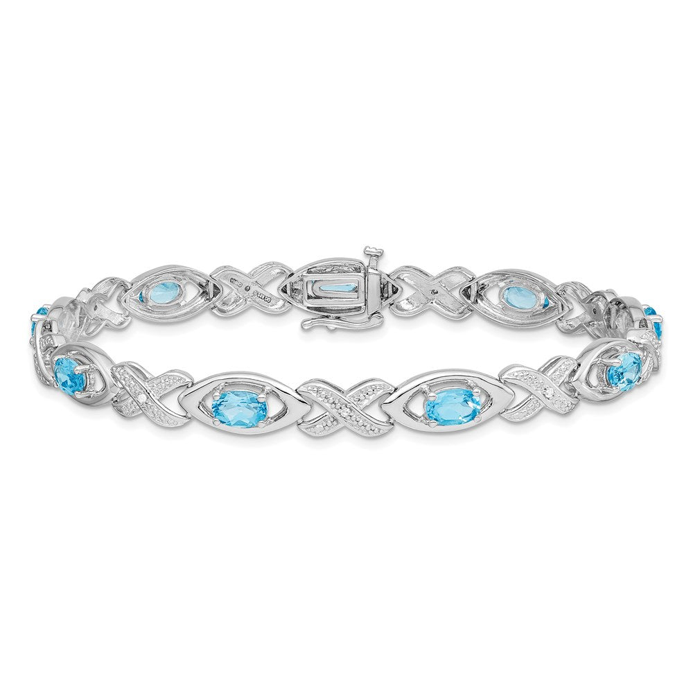 Sterling Silver Rhodium-plated Diamond & Light Swiss Blue Topaz Bracelet QX820BT