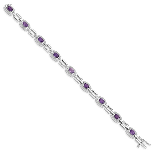 Sterling Silver Rhodium-plated Diamond & Amethyst Bracelet QX821AM