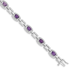 Sterling Silver Rhodium-plated Diamond & Amethyst Bracelet QX821AM