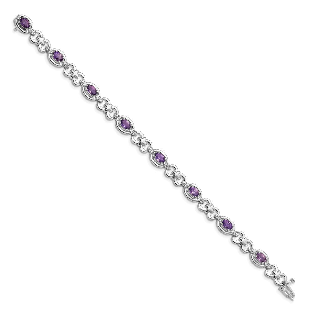 Sterling Silver Rhodium-plated Diamond & Amethyst Bracelet QX823AM